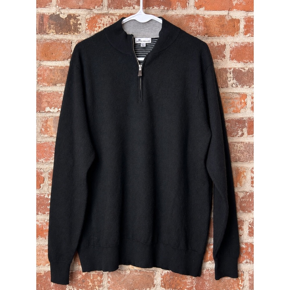 Peter Millar Mens Black Cashmere Blend Quarter Zip Sweater Large Golf Preppy
